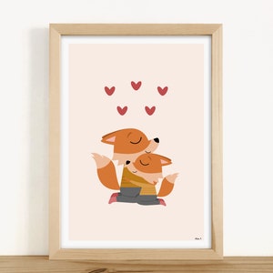 ART PRINT - &quot;Foxes hugging&quot; (baby room decoration, child&#39;s room, birth gift, birthday, Christmas)