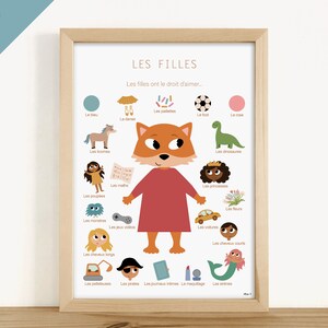 POSTER EDUCATIVO FRANCESE - "Le ragazze hanno il diritto di amare" (camera dei bambini, scuola, asilo nido, primaria)