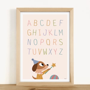BILDUNGSPOSTER - „Das Alphabet“ Zirkushund (Kinderzimmer, Schule, Kindergarten, Grundschule)