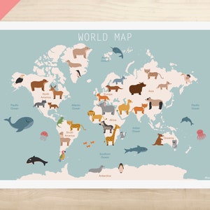 PDF AFFICHE ENGLISH - "La Carte du monde des animaux" (chambre enfant, école, maternelle, primaire)