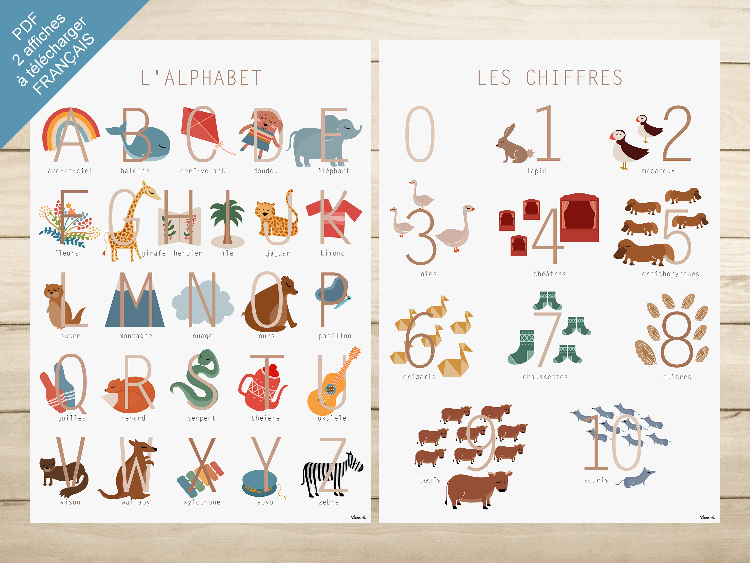 Kit 2 Affiches Pdf L Alphabet Les Etsy