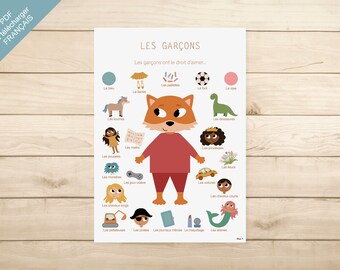 PDF AFFICHE FRANÇAIS - "Les Garçons" (chambre enfant, école, maternelle, primaire)