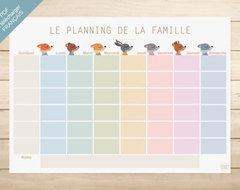 PRINTABLE PDF - "Family planning" - Animals (French) (child organization, family organization, school, kindergarten, primary)