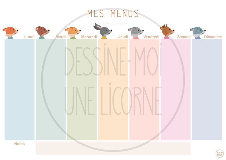 PDF PRINTABLE FRENCH my Menus Animals child Organization, School ...