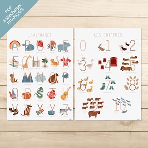 PDF 2 FRENCH POSTERS - "The Alphabet" & "Numbers" Animals and objects (children's room, school, nursery, primary school)