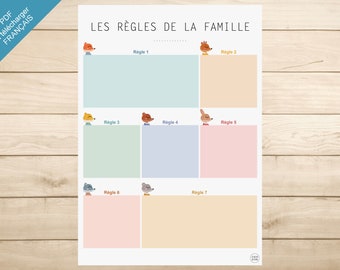 PRINTABLE PDF - "Les règles de la famille" - Animaux (Français) (organisation enfant, école, maternelle, primaire)