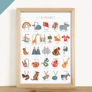 FRANZÖSISCHES BILDUNGSPOSTER – „Das Alphabet“ Tiere und Gegenstände (Kinderzimmer, Schule, Kindergarten, Grundschule)