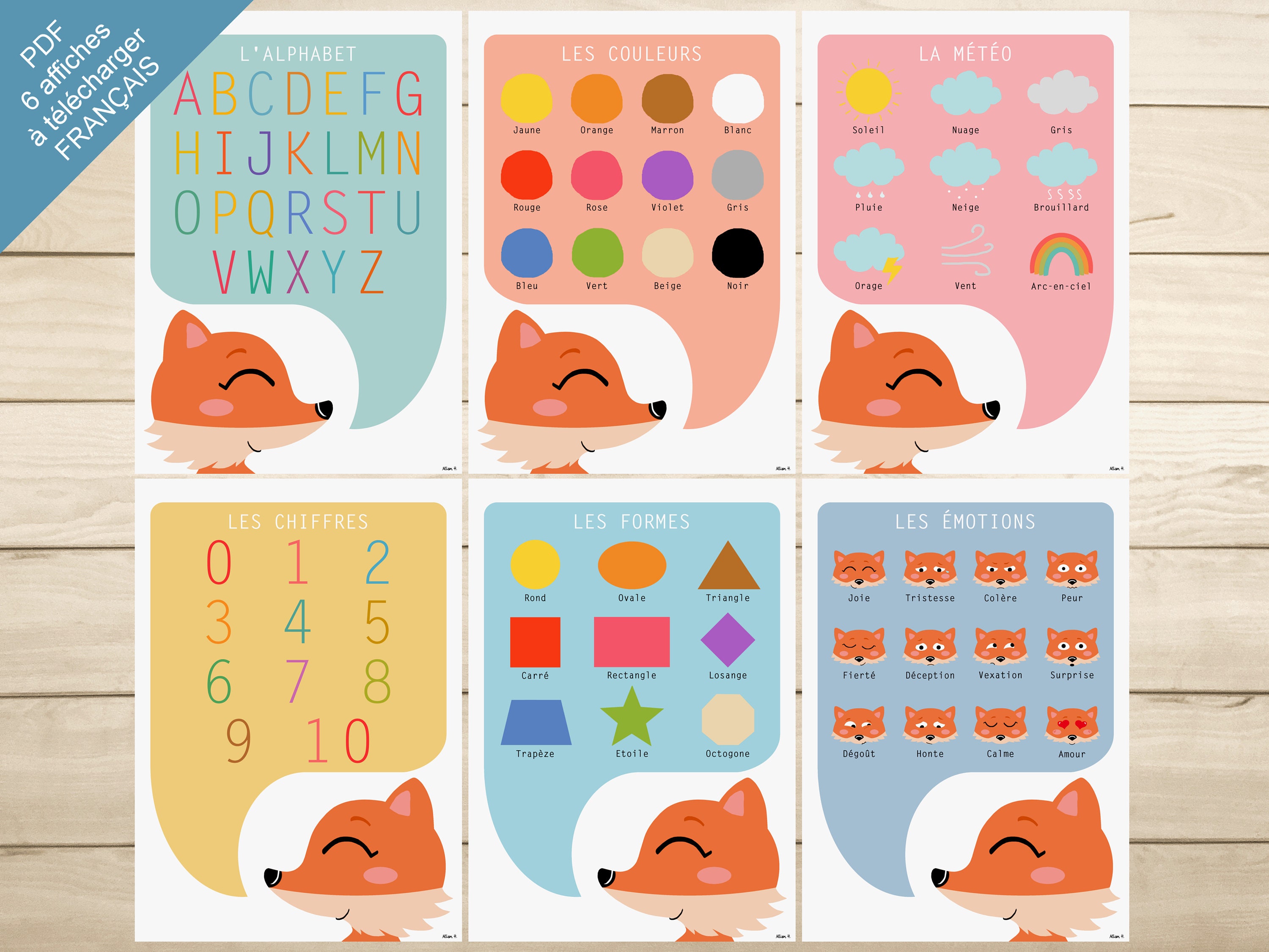 Kit 6 Affiches Pdf Alphabet Chiffres Couleurs Etsy