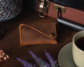 Crazy Horse Leather Cardholder, Handmade Minimalist Wallet