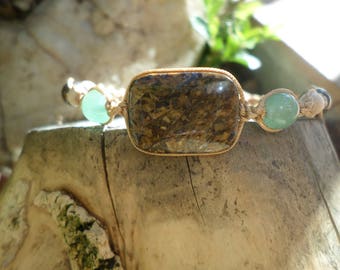 Bracelet "anti stress" en pierres naturelles de bronzite et d'aventurine verte- apporte sérénité intérieure,fortifie les nerfs..