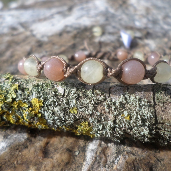 Bracelet "joie de vivre" en pierres naturelles de calcite jaune et sun stone-apporte confiance en soi, permet de positiver,atténue peurs...