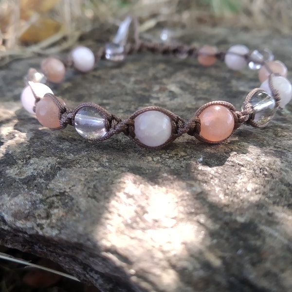 Bracelet en pierres naturelles de kunzite,pierre de soleil et amétrine apporte joie de vivre, sérénité, tolérance aide en cas de sciatique