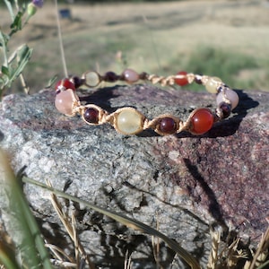 Bracelet made of natural stones, yellow calcite, sunstone, almandine garnet and carnelian brings positivity and self-confidence