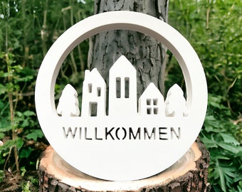 SILIKONFORM - Kranz mit Häusern, Bäumen und Willkommens Schriftzug  - Haus Loop - Gussform- Mold -  Gießform - DIY - Form gießen - Türkranz