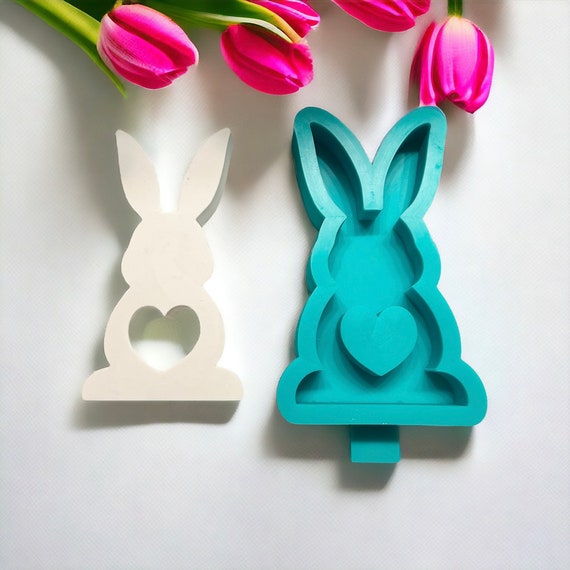 Silicone mold bunny standing with heart mold - Easter - casting -