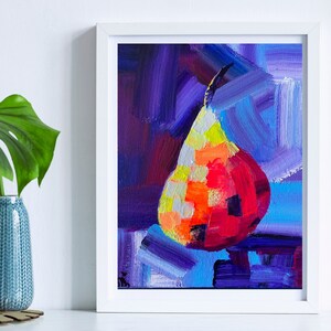 Pear Still Life Original Abstract Colorful Painting 8x10