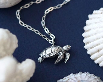 Save the Sea Turtles Necklace in Sterling Silver // Handmade Artisan Sea Turtle Jewellery // Sea Shepherd Ocean Lovers Pendant Gift