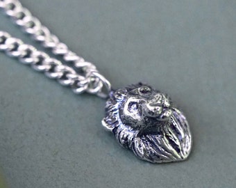 Sterling Silber Löwenkopf Halskette mit schwerer 51cm Panzerkette // Schmuck für Männer // Schutz der wilden Tiere