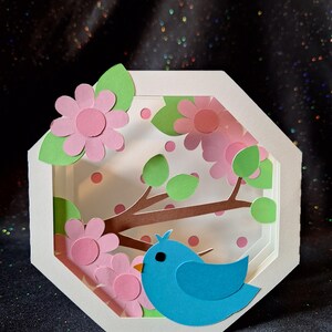 Biglietto d'auguri pop-up 3D con uccellino e fiori