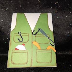 Gilet de pêche et poisson Carte de vœux 3D