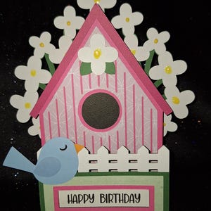 3D Pop Up Grußkarte mit Vogelhaus-Motiv