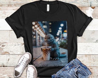 Cute Monster Coffee Shirt, Funny Kaiju Iced Latte Tee, Kawaii Anime Creature Top, Coffee Lover Gift, Caffeine Addict Graphic
