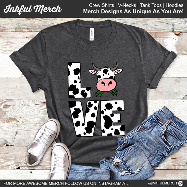 Cow Print Shirt, "Love" Graphic Tee, Hoodie, Tank Top