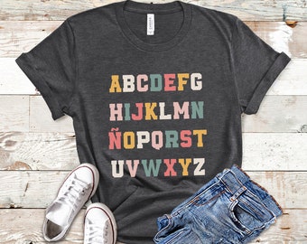 Chemise alphabet espagnol, Tshirt professeur d'espagnol, Abecedario en espagnol, professeur de première année, cadeau pour professeur