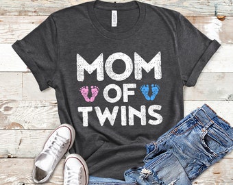 Mom Of Twins Shirt Girl Boy, Mom Of Twins Tshirt, Gender Reveal Twins, Mom Of Twins Gifts, Mother Of Twins Gift