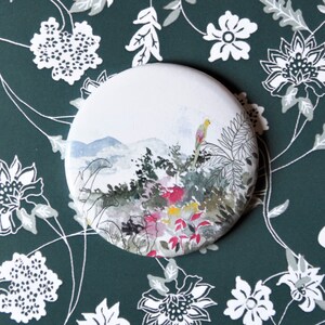 Miroir de poche &quot;tropical&quot;, pocket mirror, miroir rond, miroir, constance desanti