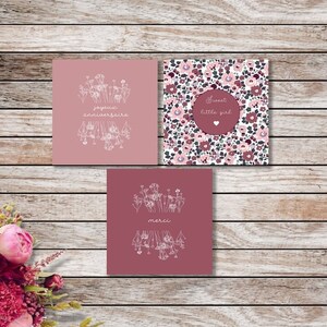 Trois cartes "Joyeux anniversaire", "Sweet little girl" et "Merci"
