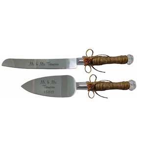 Personalized Engraved Cake Knife Server Set, Wedding Table Decor, Cake Cutting Set, Cake Server Set, Wedding Knife Set, Rustic Cake Knife