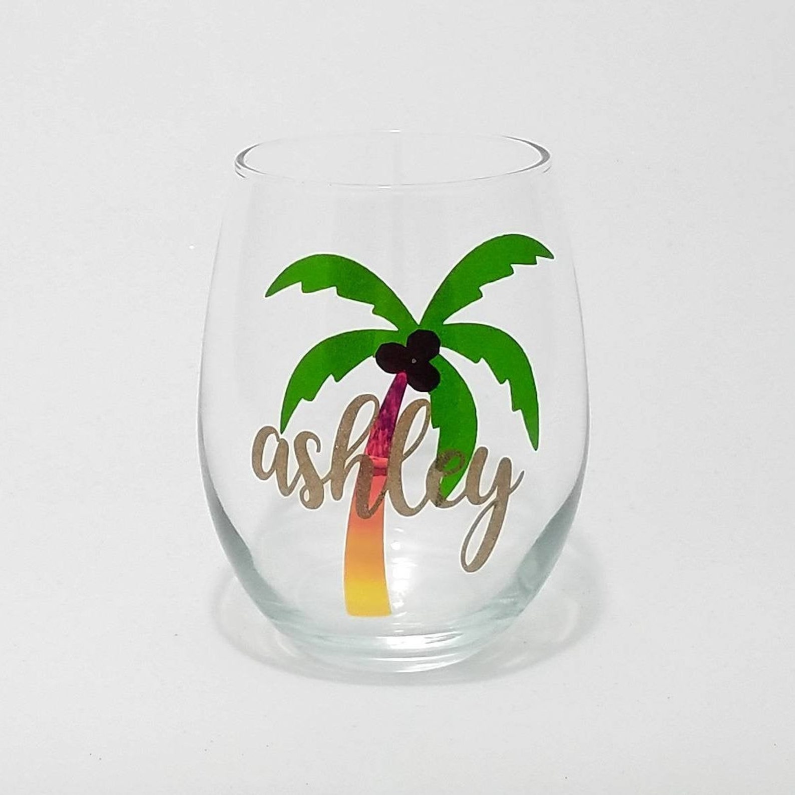 1 Glass Personalized Palm Tree Stemless Wine Glasses for Girls Etsy