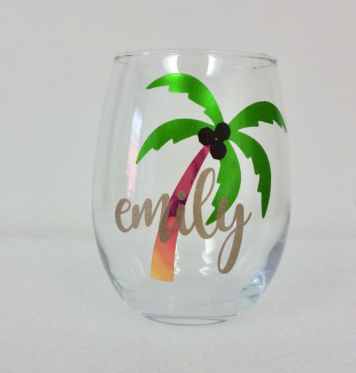 1 Glass Personalized Palm Tree Stemless Wine Glasses for Girls Etsy