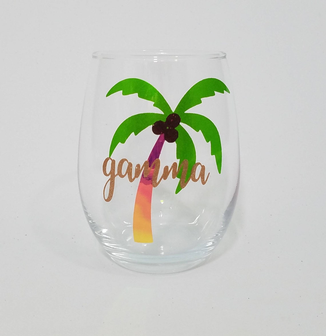1 Glass Personalized Palm Tree Stemless Wine Glasses for Girls Etsy