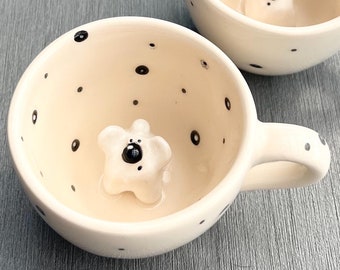 Taza de oso hecha a mano - Taza de cerámica única con diseño de oso polar, divertida taza de espresso, regalo perfecto para niños
