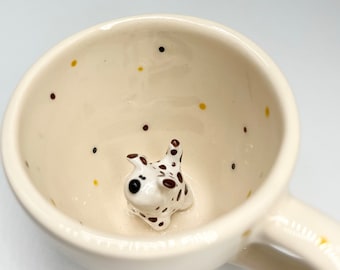 Happy Dog Lover Mug, Handmade Peekaboo Pup Espresso Cup, Ceramic Kids Coffee Mug, Cute Animal Gift