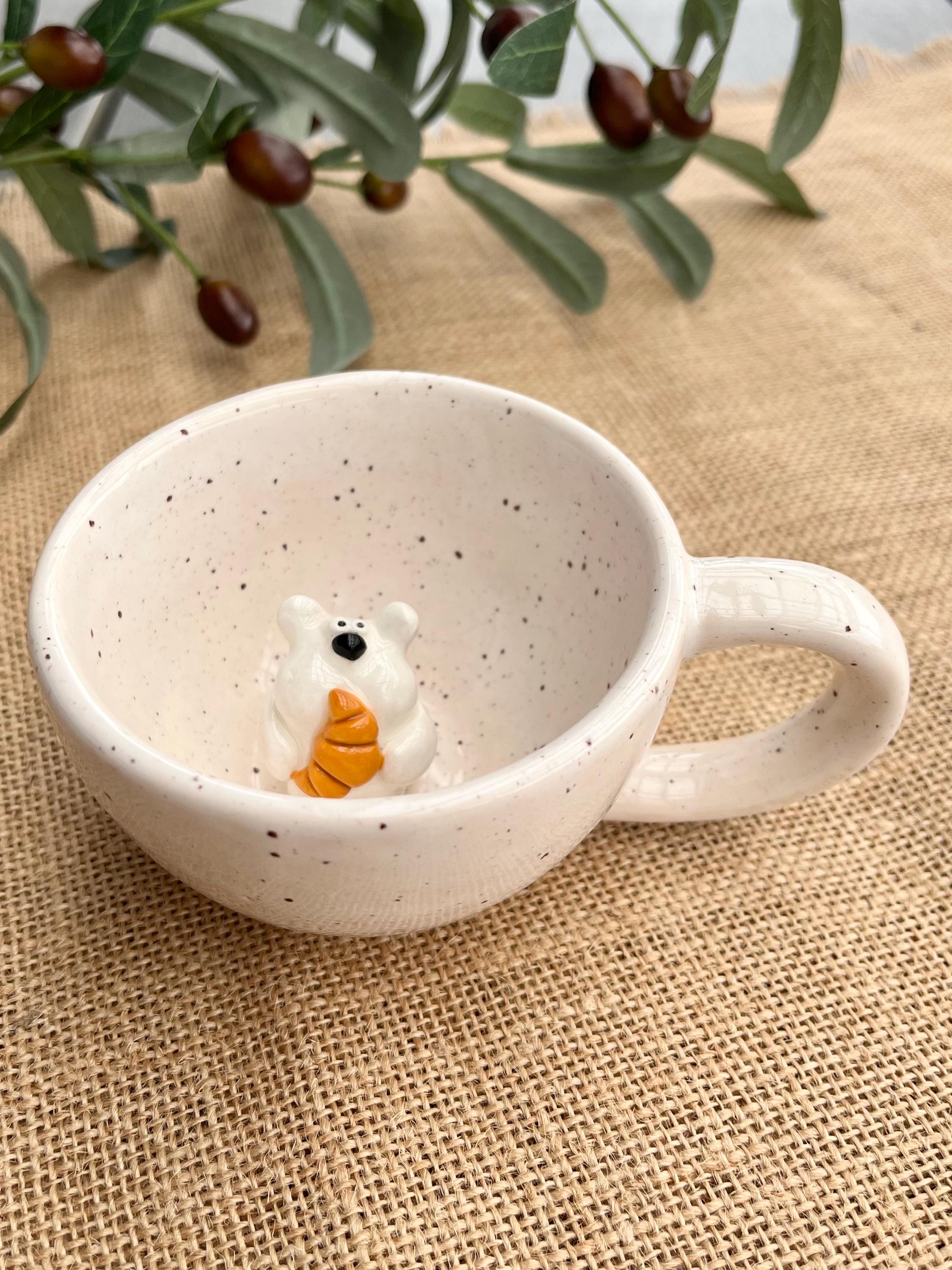 Ceramic Polar Bear With Croissant Mug, Peekaboo Mug With Chubby