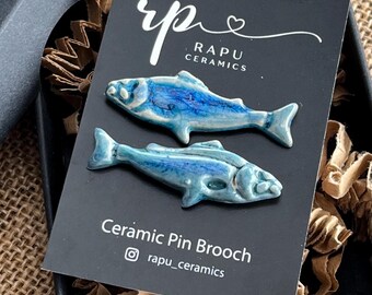 Conjunto de broches de sardina de cerámica hechos a mano, accesorios náuticos, linda colección de broches de peces, regalo para amantes del mar.