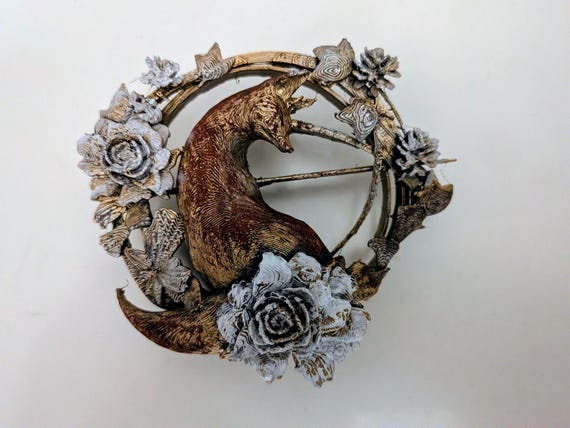 アクセサリー h'eres F brooch Silent Hill Inspired Fox Brooch | Gothic Woodland Floral Art