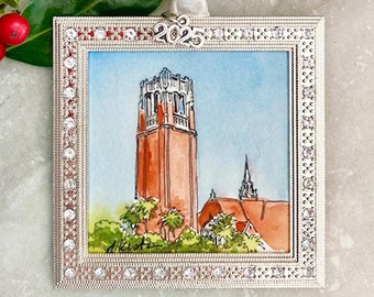 UF Gator Christmas Ornament, Century Tower Watercolor, Graduation Gift