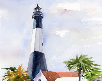 Tybee Island Lighthouse Savannah, Georgia Watercolor print for gift or vacation souvenir
