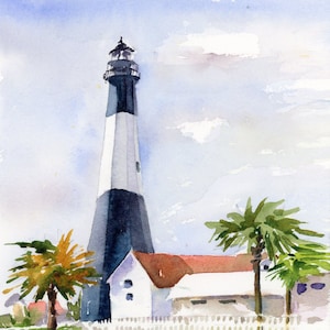 Tybee Island Lighthouse Savannah, Georgia Watercolor print for gift or vacation souvenir