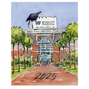 UF University of Florida Ben Hill Griffin Stadium 2025 Graduation gift Watercolor Print for student, alumni, graduate