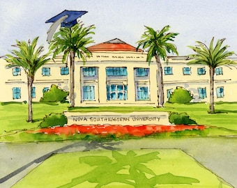 NSU Graduation Watercolor Print: Nova Southeastern University, Shark Pride