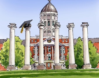 Mizzou Jesse Hall Watercolor Graduation Print: University of Missouri Alumni Gift