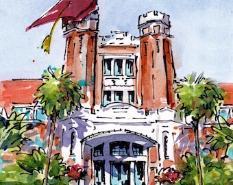 FSU Florida State Seminoles Graduation Watercolor Print, Westcott Building, Tallahassee Gift
