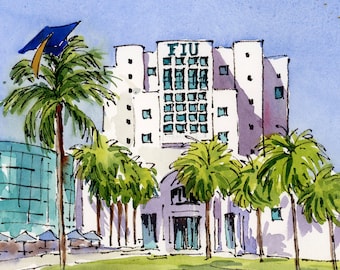 FIU Graduation Watercolor Print: Florida International University, Class of 2026
