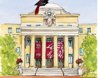 USC University of South Carolina Watercolor Art McKissick Museum Graduation Print