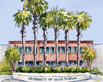USF Graduation Watercolor Print University of South Florida, Grad Gift